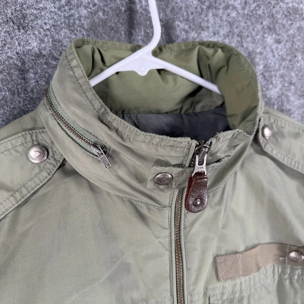 Sierra Designs Hooded Military Jacket Mens M Green Outdoor Zip Up Pockets Hiking